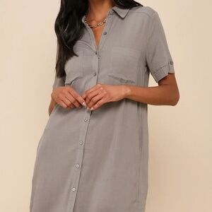 Lulus Short Sleeve Olive Green Casual Shirt Dress Size M